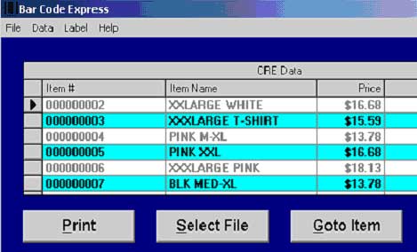 Barcode express label printing software screen